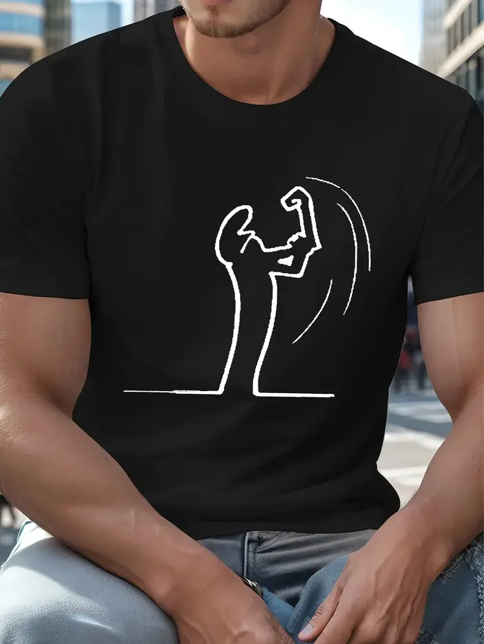 T-shirt graphique pour hommes – Conception d'ouvrier de la Construction robuste – Chemise noire avec Art au trait blanc