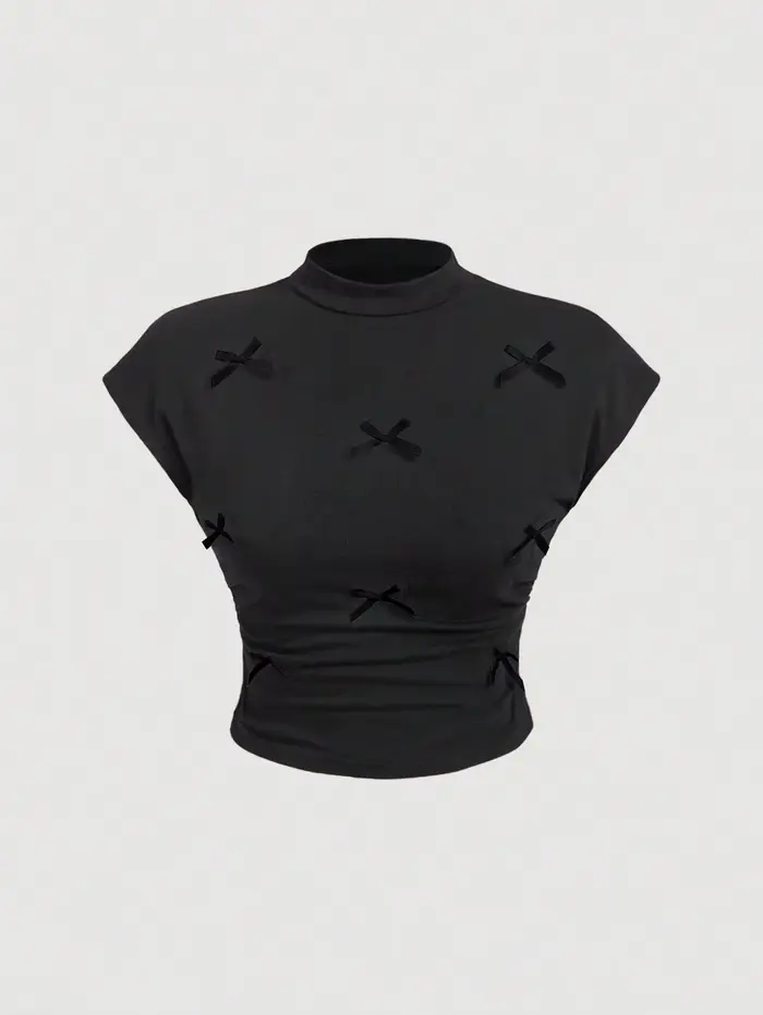 T-shirt à manches courtes et col mi-haut pour femme