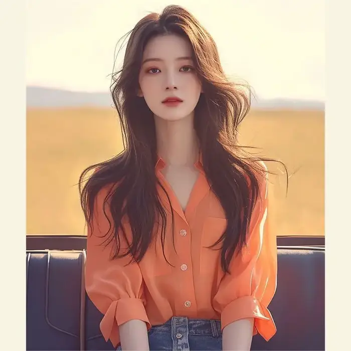 Haut d'été élégant avec manches bouffantes orange tendance