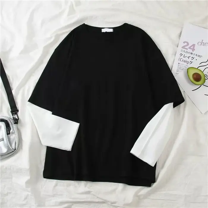 Nouveau Harajuku noir blanc rayé Y2K à manches longues couleur unie T-shirts hommes femmes automne f