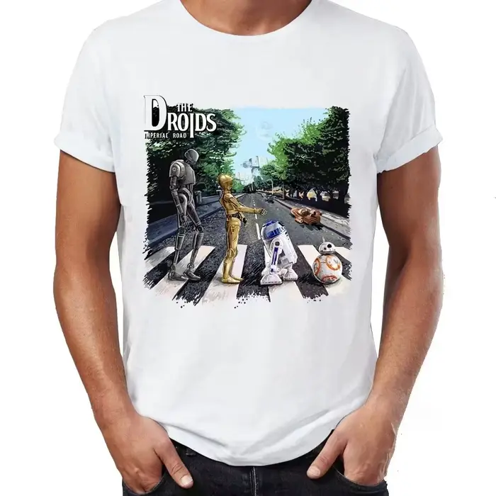 T-shirts pour hommes, 100% coton, Driod Imperial Road Abby Road R2D2 C3PO, impression d'illustration