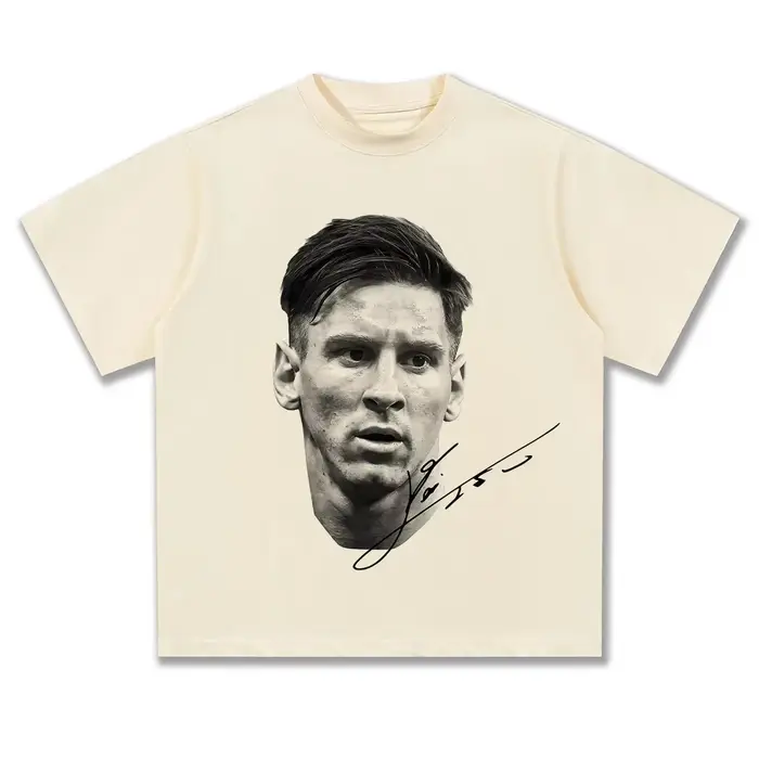 T-shirt classique blanc et noir avec signature du roi du football Messi