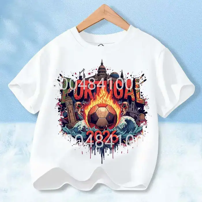 Chemise pour enfants avec drapeau du Portugal, style rétro, graphique, garçons, filles, été, coton, manches courtes, petit fan de football, vêtements décontractés pour tous les jours