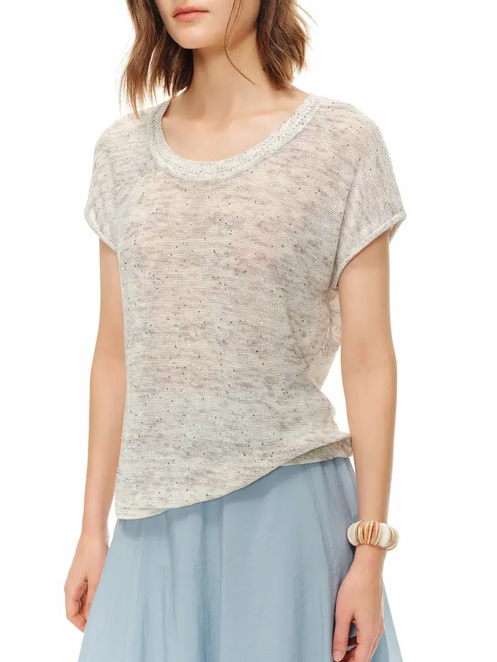 DUSHU T-shirt en maille col U en mélange de lin