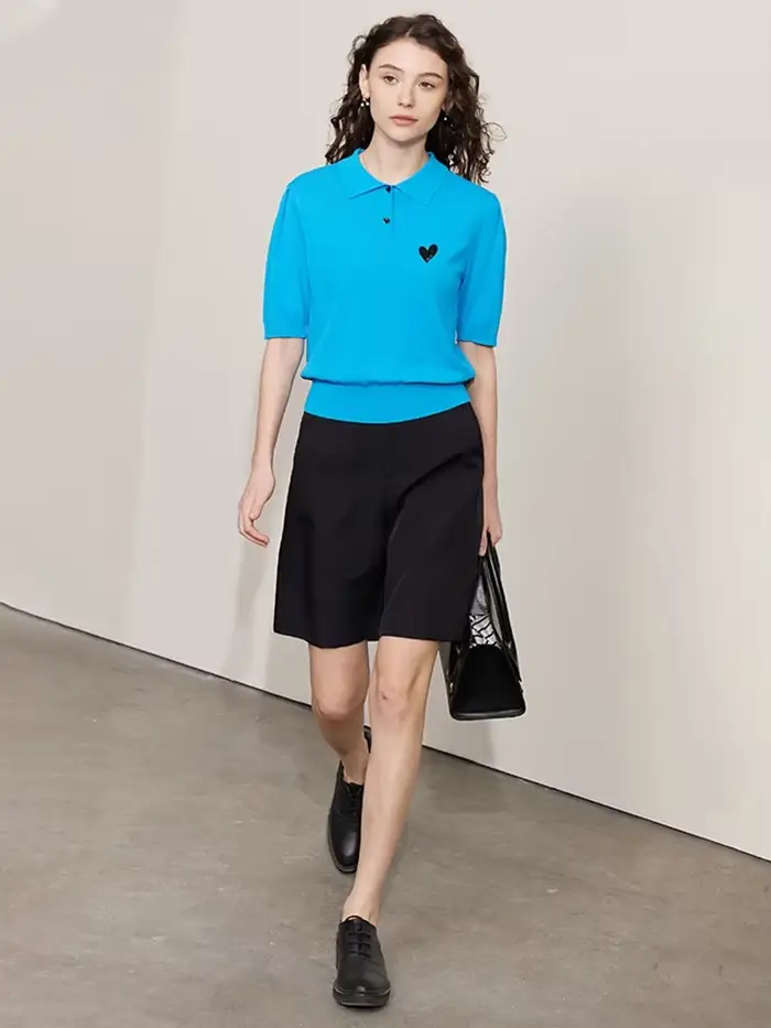AMII minimalisme tricoté hauts pour femmes 2023 automne t-shirt nouveau col POLO tricots doux coeur 