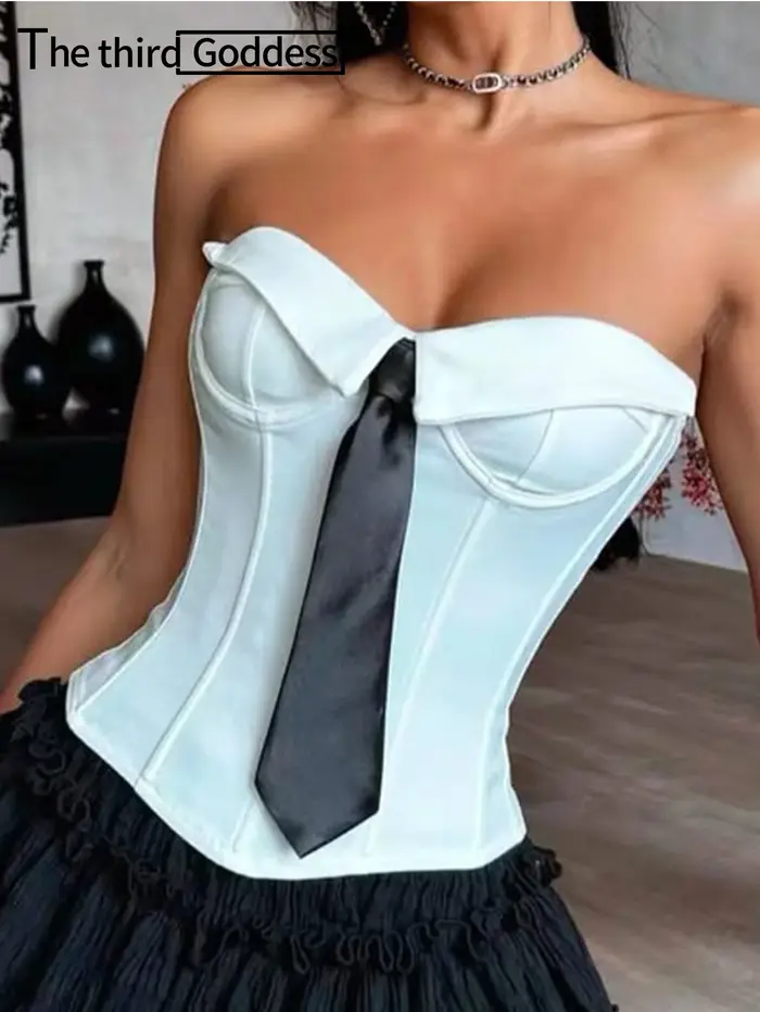Nouveau débardeur corset blanc sexy dos nu pour femme, style crop top à nouer, idéal pour l'été, les