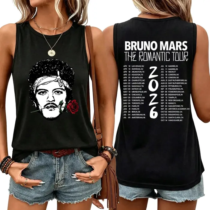 Bruno Mars Tour 2026 Tank Top T-shirt ample sans manches pour femmes et hommes