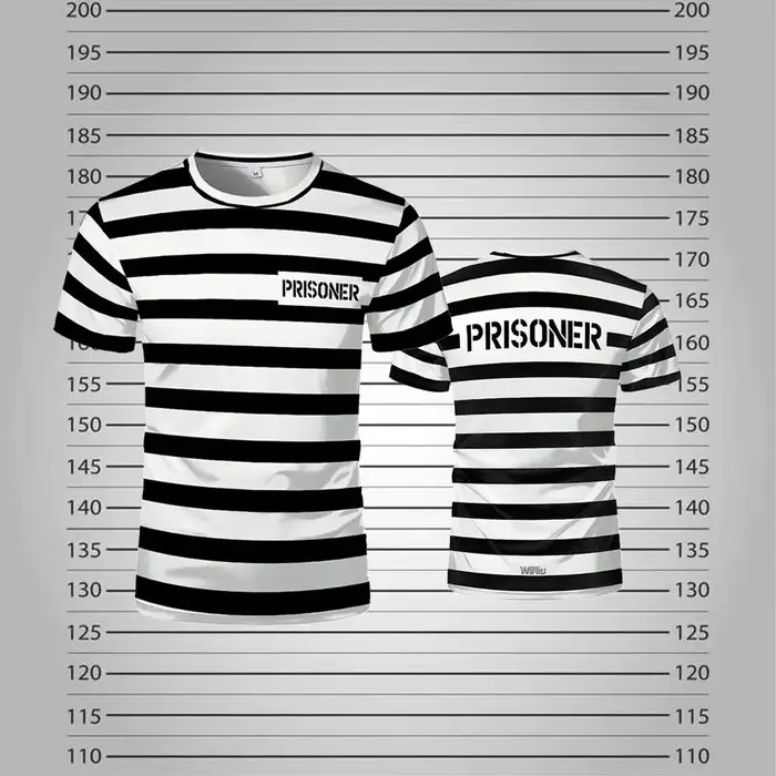 Nouveau T-shirt rayé Prisonnier 2026 Noir et Blanc Thème Prison Amusant et Original Manches Courtes Costumes de Fête Cosplay Homme et Femme