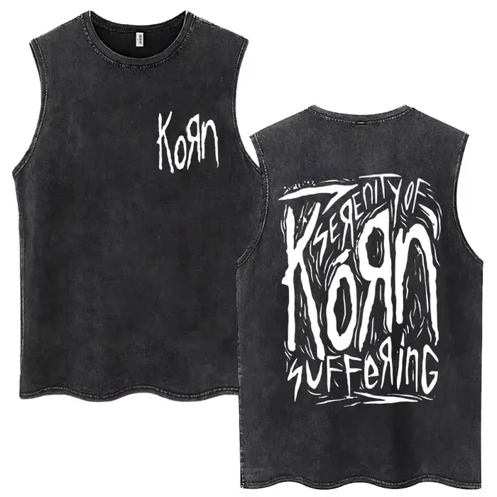Rock Band Korn Débardeur délavé Hommes Femmes Métal Gothique Harajuku T-Shirts Sans Manches