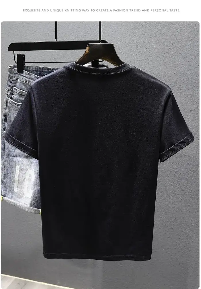 Rose brodé T-shirt à manches courtes hommes 2025 nouvel été décontracté col rond ample haut