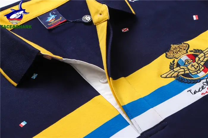TACE & SHARK-Polo brodé de requin à rayures pour hommes