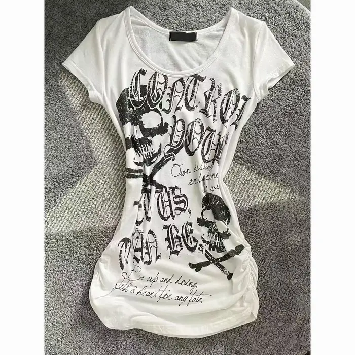 Punk Vintage années 2000 Streetwear t-shirts femmes vêtements gothique mince crânes imprimer Femme t