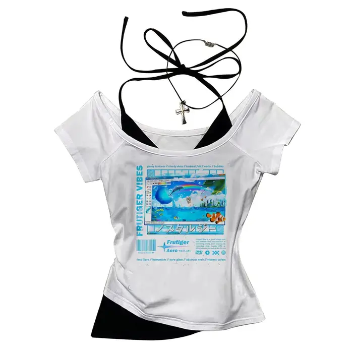 Frutiger Aero crop top harajuku mignon été gothique fée Grunge 2025 Streetwear adolescents t-shirt