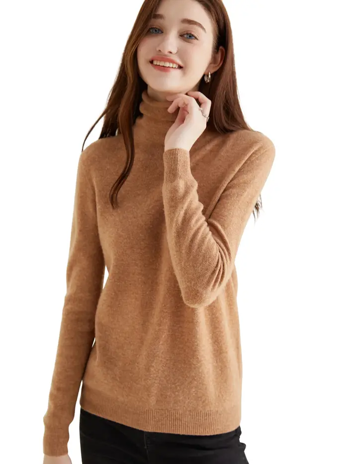 Pull à col roulé femme tricots hauts 100% laine mérinos haut à manches longues mode femmes chandails Vintage tricot