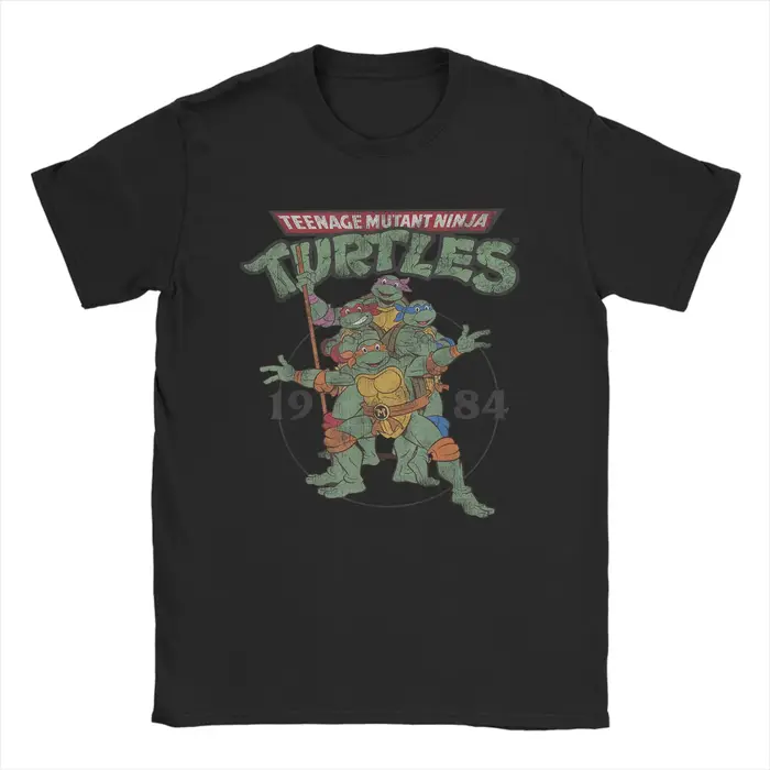 T-shirt classique Ninja Turtles Circle 1984 pour hommes, en coton, drôle, col rond, vêtements à manc