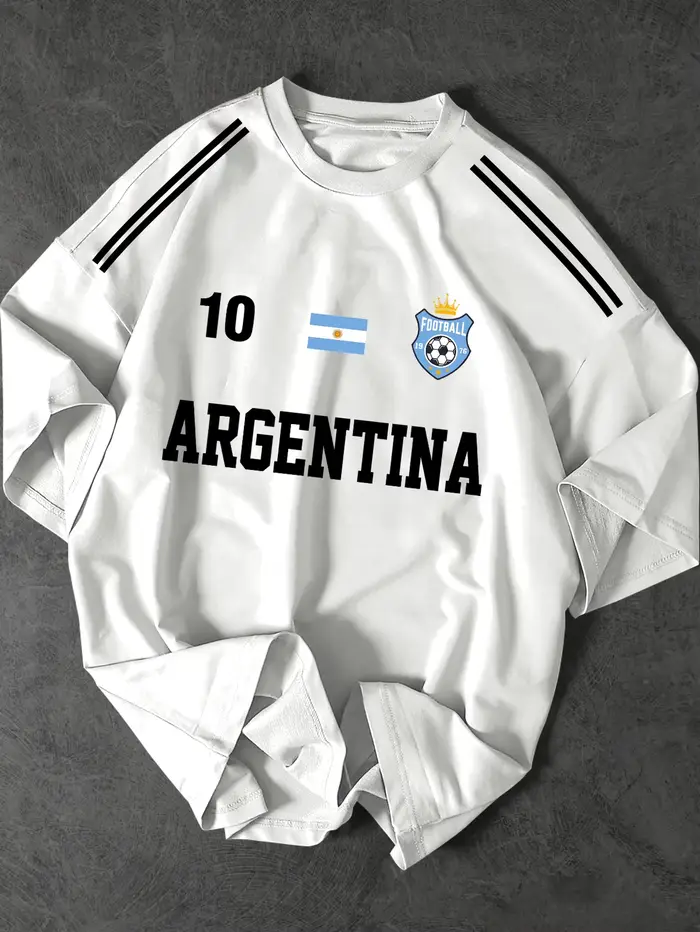 T-shirt streetwear pour homme Argentine # 10 hauts en polyester à manches courtes et col rond avec imprimé graphique