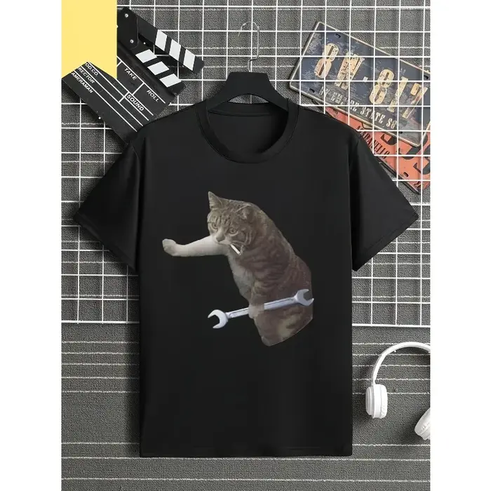T-shirt drôle pour homme avec motif de chat mécanicien