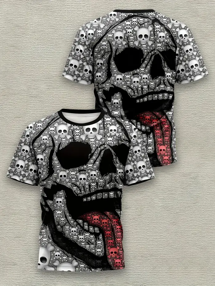 T-shirt pour homme à imprimé crâne 3D