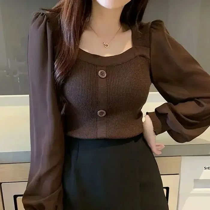 Chemise de Base à manches longues pour femmes, pull tricoté à col carré, coupe cintrée, offre spécia