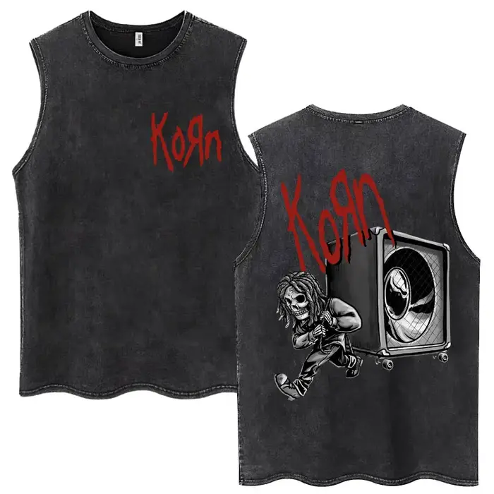 Rock Band Korn Débardeur délavé Hommes Femmes Métal Gothique Harajuku T-Shirts Sans Manches