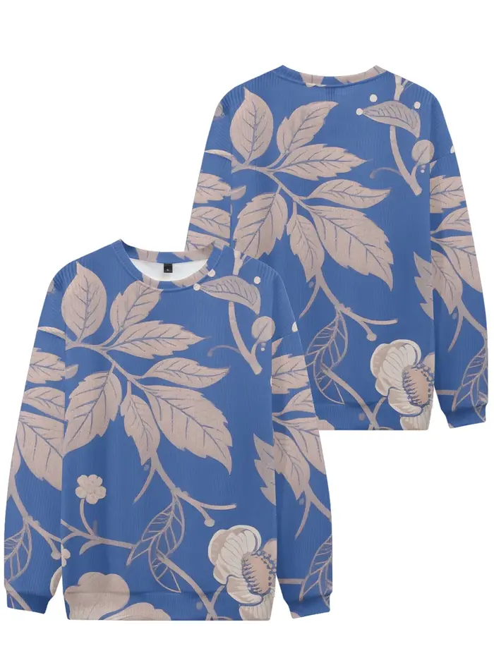 Sweat-shirt à col rond bleu doux avec imprimé Floral élégant