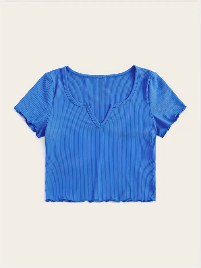 T-shirt court à manches courtes et col cranté pour femme, vêtement décontracté, garniture de laitue,