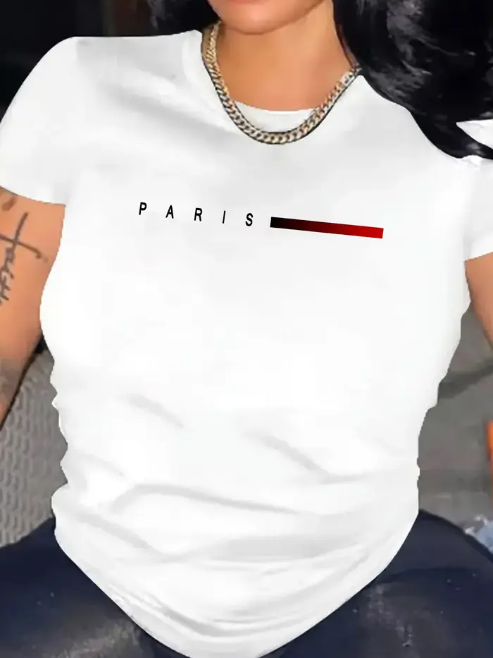 T-shirt grande taille pour femme avec imprimé lettres Paris
