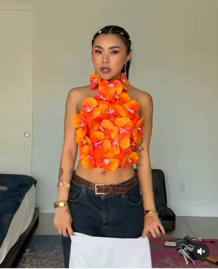 Couleur Orange femmes Sexy fleurs dos nu moulante hauts célébrer discothèque fête Bar danseur DJ Performance Costume