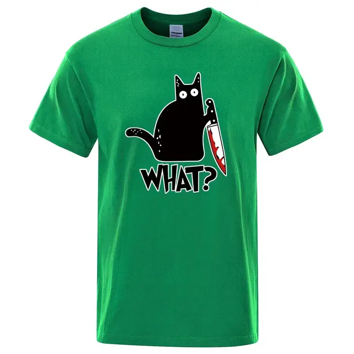 T-shirt imprimé dessin animé drôle de couteau et de chat pour hommes