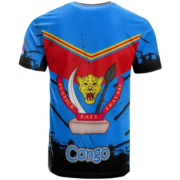 T-shirt manches courtes col rond République démocratique du Congo, impression 3D, emblème national, 