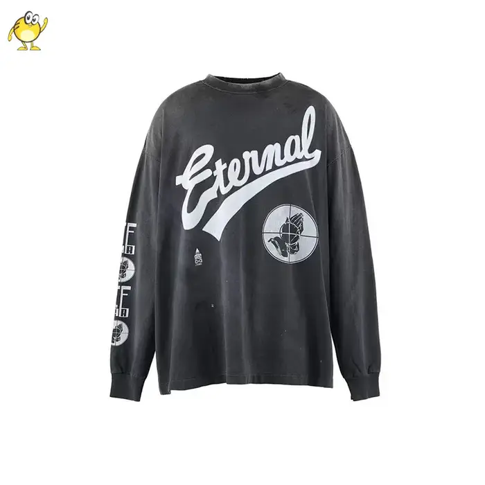 Nouveau Streetwear SAINT à manches longues t-shirt hommes femme lavé faire vieux endommagé mode col rond haut