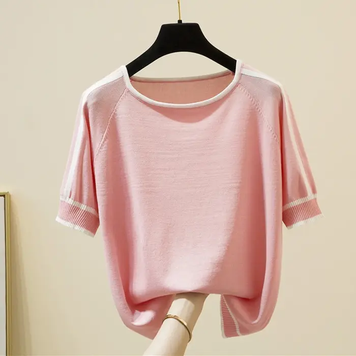 Camisetas Mujer nouveau mince tricoté T-Shirt femmes à manches courtes été hauts Femme vêtements ray