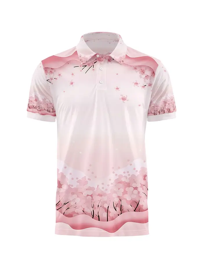 Polo à motif de fleurs de cerisier japonais pour hommes et femmes