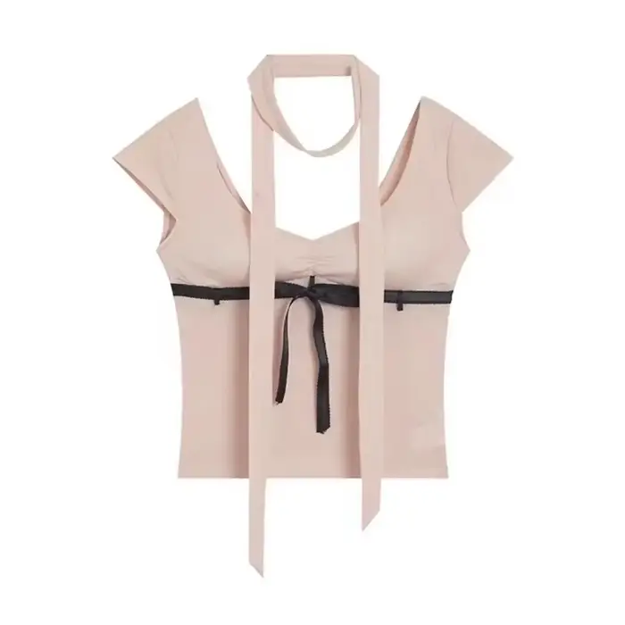 T-shirt rose à manches courtes pour femmes, tenue d'été élégante, vêtements pour jeunes, Style corée