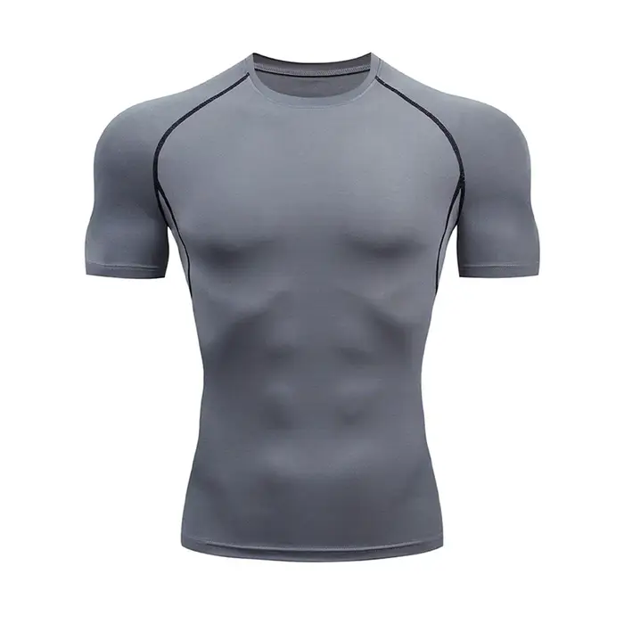 T-shirt serré de sport de musculation pour hommes T-shirt d'été à Compression col rond Gym Fitness T