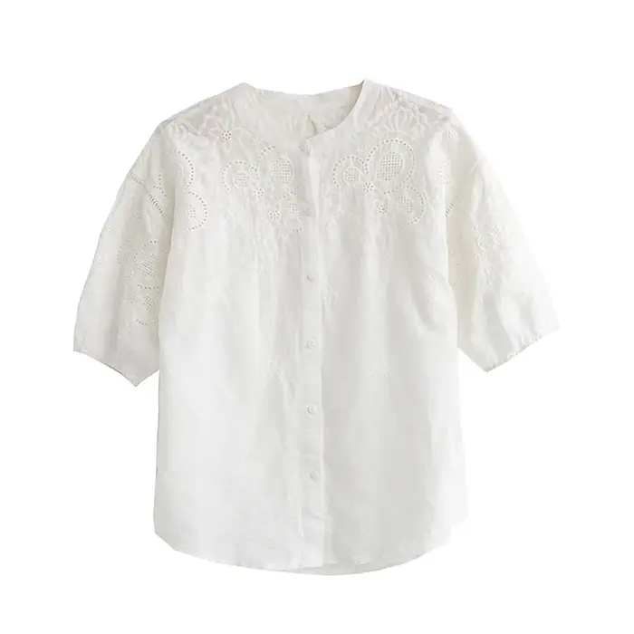 TEELYNN blanc coton broderie florale Blouse chemises pour haut pour femme chemise Vintage Blouses été 2025 Boho décontracté dames Blusas