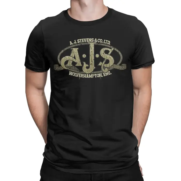 T-shirt en coton 100% avec logo de moto vintage, drôle, AJS, pour hommes