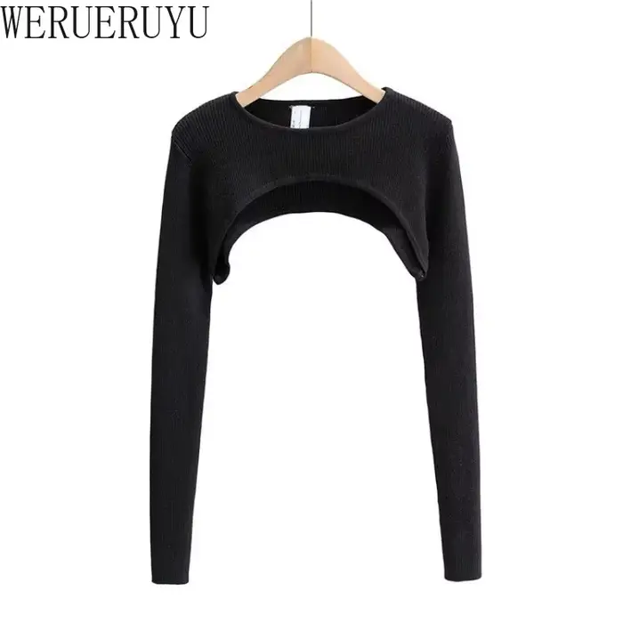T-shirts femmes à manches longues haut court printemps automne Y2k vêtements esthétiques col rond noir blanc Sexy Harajuku tricoté t-shirt 2023