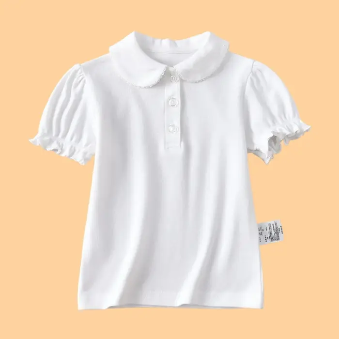 Polo en coton blanc pour filles, T-shirt ample et respirant pour enfants, vêtements scolaires, taill