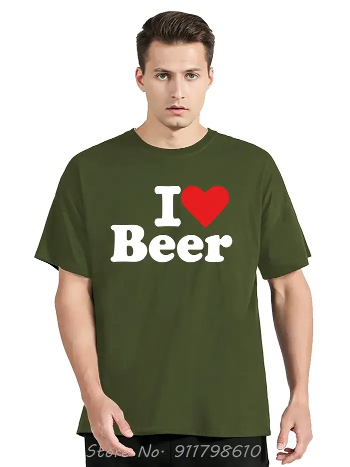 Drôle j'aime la bière coeur rouge vêtements pour hommes mode décontracté surdimensionné T-shirt boir