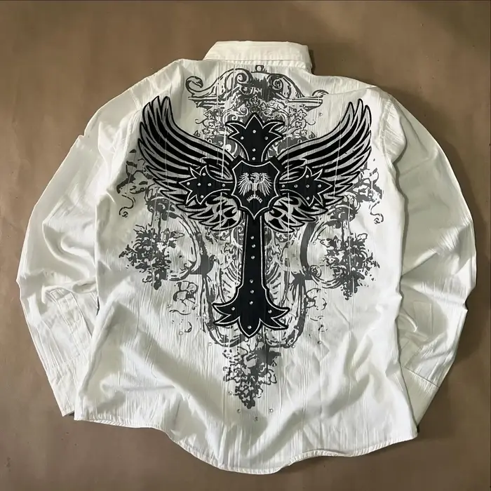 Polo Y2K imprimé pour homme, T-shirt rock gothique super hip-hop à col boutonné, T-shirt punk décont