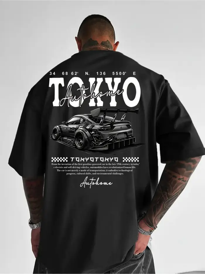 Tokyo Autohome JDM Tuned Car Print sur t-shirt pour homme en coton 100% de qualité supérieure