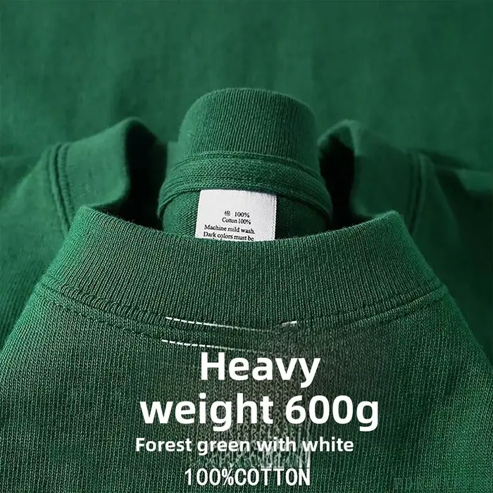 600G/ ㎡ T-shirt à manches longues pour hommes, chemise à bascule avec petit décolleté, ample, pur