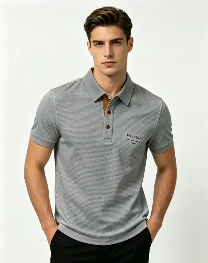 Polo pour homme Milano Italia en jacquard à lettres