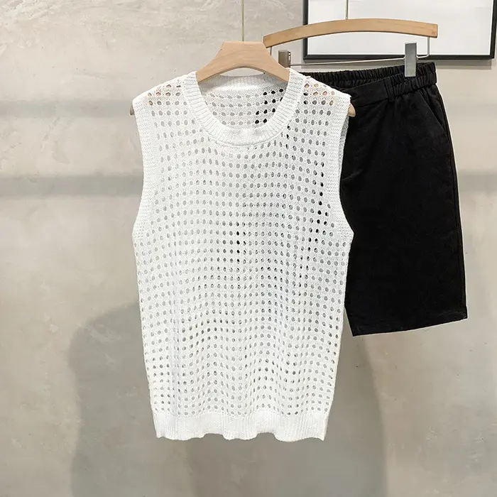 Gilet sans manches pour hommes, nouveau coréen, fin, décontracté, ample, solide, col rond, hauts pul