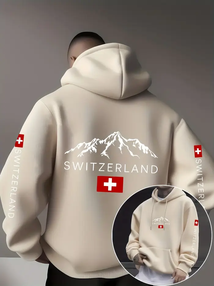 Sweat-shirt à capuche unisexe avec imprimé montagne Suisse