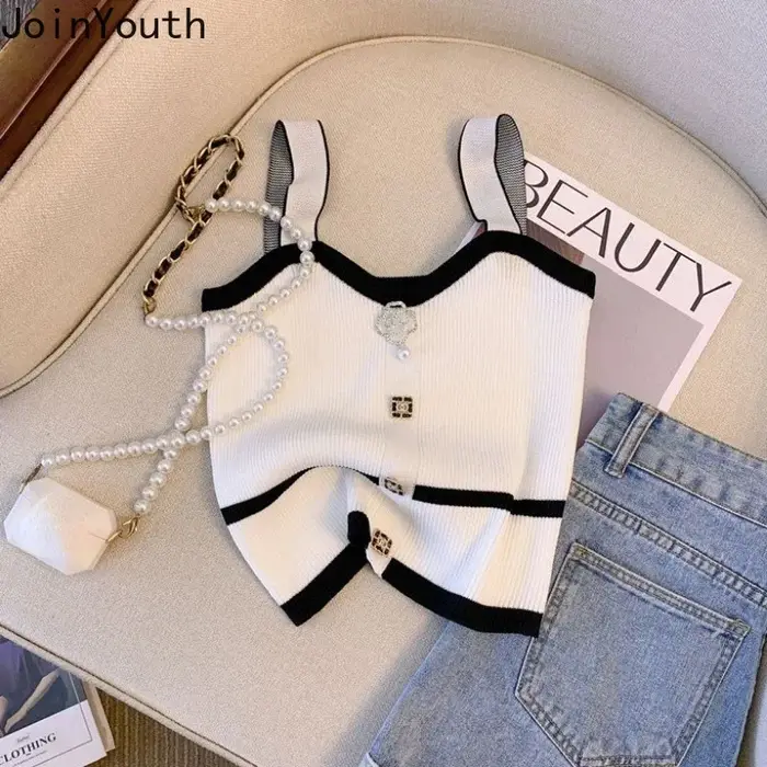 Débardeur tricoté femmes vêtements sans manches tunique tempérament coréen gilet 2025 Ropa Mujer mode Sexy Camis été culture hauts 27u009
