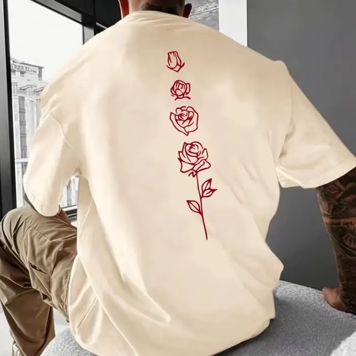 T-Shirt à Manches Courtes pour Homme, Estival et Décontracté, à la Mode, avec Impression Rose en 3D,
