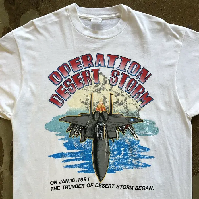Vintage Operation Desert Storm 90s Fighter Jet Graphic hommes à manches courtes 100% coton T-shirts 