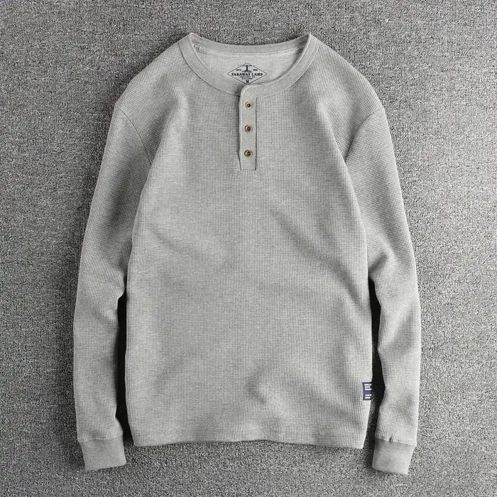 T-shirt à manches longues en tissu gaufré pour hommes